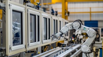 Smart-building-robotic-arm-assembling-windows-in-a-modern-manufacturing-facility