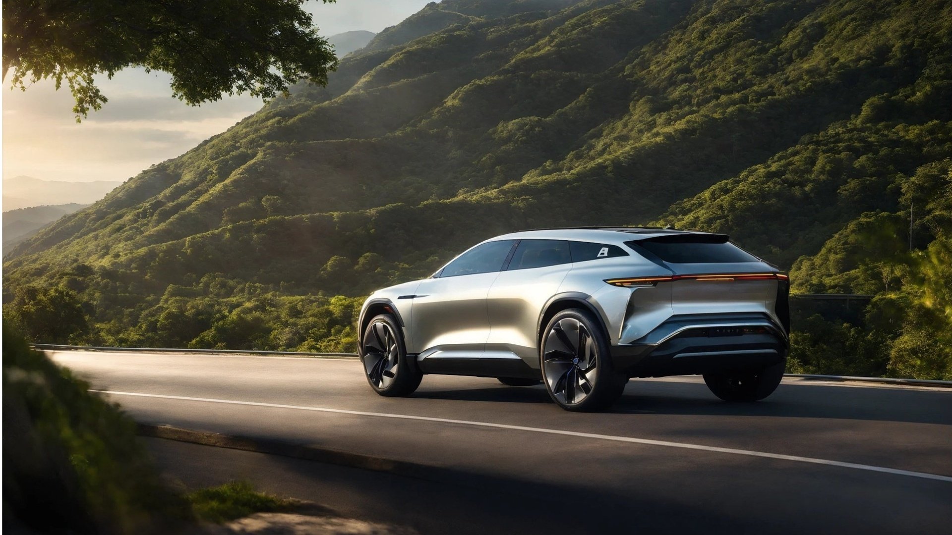 Automotive-all-terrain-vehicle-electric-car-illustration-on-road-in-landscape
