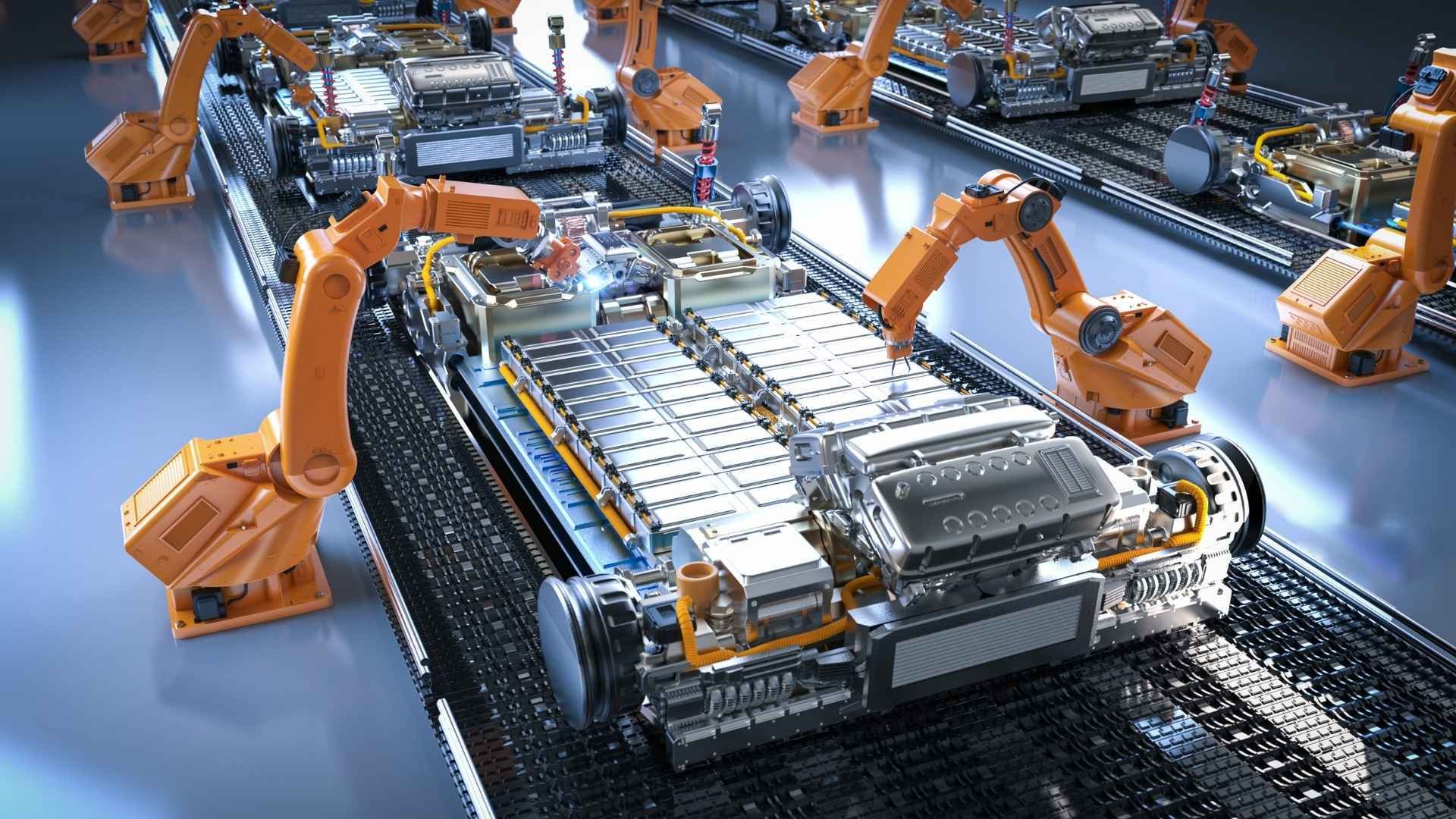 Automotive-robot-assembly-line-with-EV-battery-cells-module