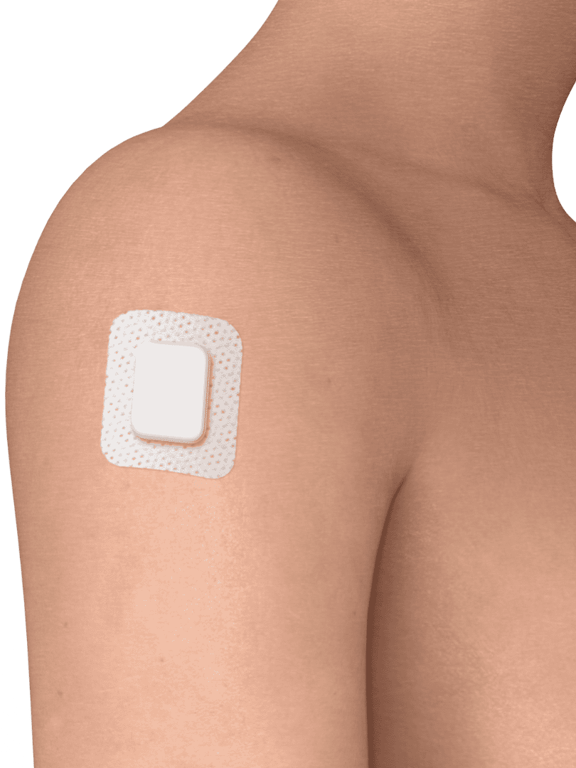 Medical-adhesive-tape-applicaton-CGM-device-on-skin