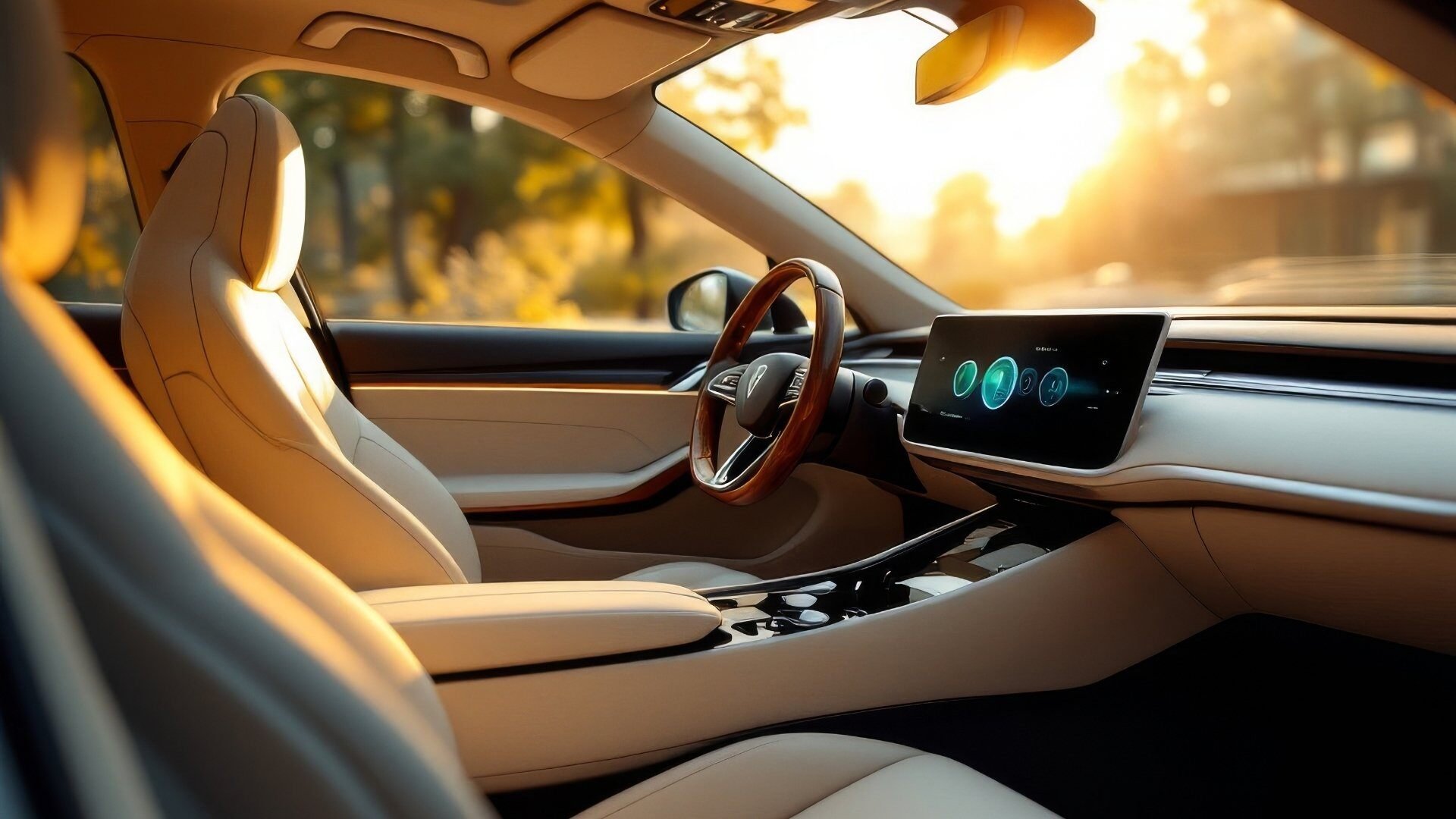 Automotive-interior-cockpit-seats-with-sunlight-shining-through-window